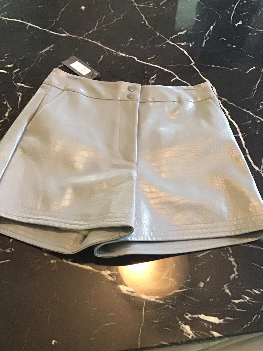 Primark Light Gray Faux Leather Short with Croc Texture